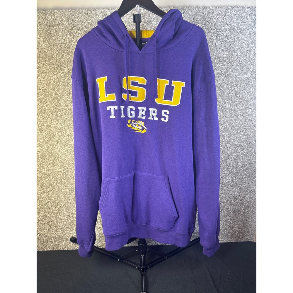 LSU Tigers Hoodie Sweatshirt Screen Print Graphic Large Purple Mens